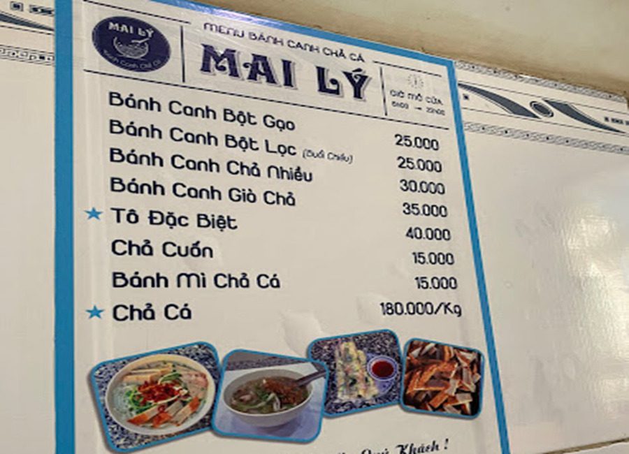 Menu bánh canh Mai Lý