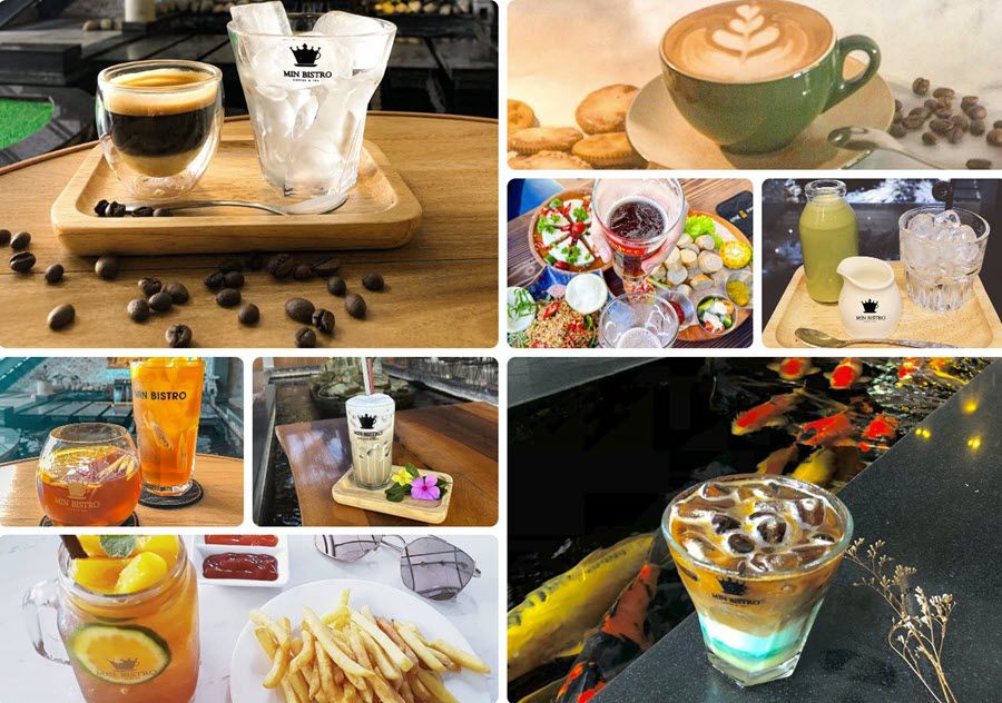 Các loại thức uống và đồ ăn đa dạng tại quán Min Bistro Cafe 