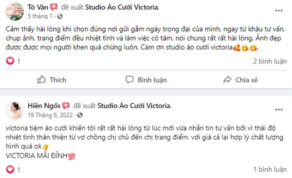 Tổng hợp một số đánh giá của khách hàng về Studio áo cưới Victoria