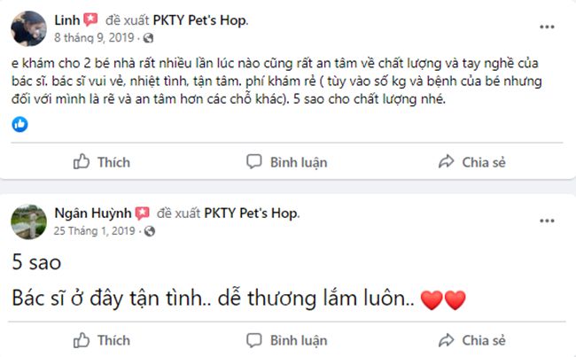 Một số cảm nhận của khách hàng về phòng khám thú y Pet's Hop