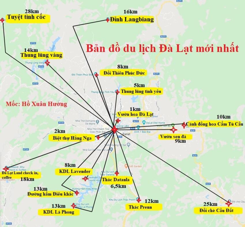 Bản đồ du lịch Đà Lạt theo các địa điểm check in